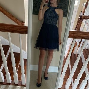 Homecoming Halter Fit and Flare Sparkle Dress